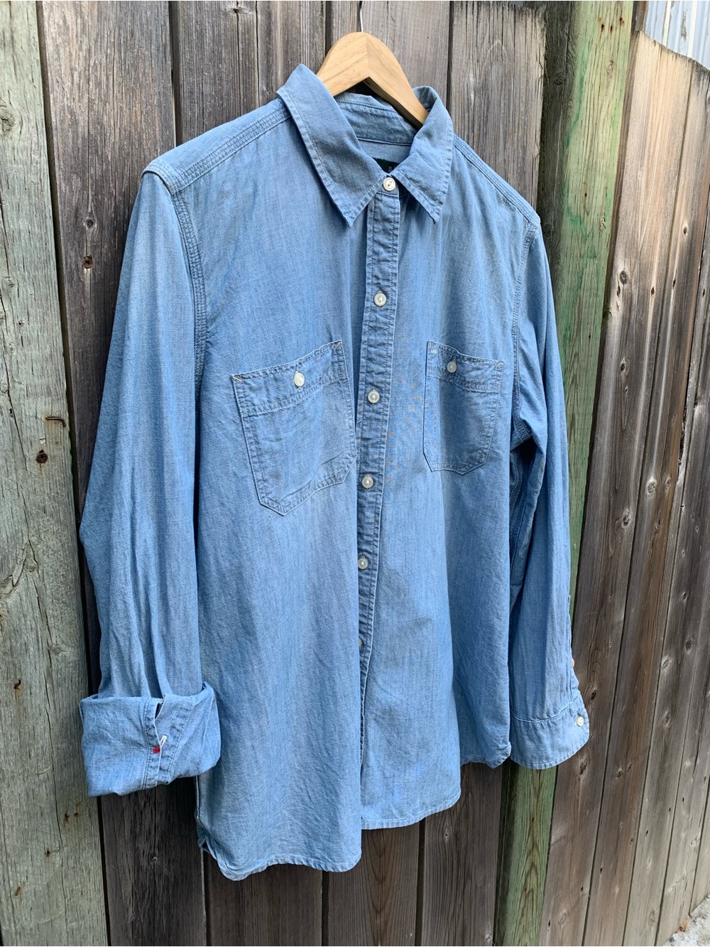 Lauren Ralph Lauren Chambray Denim Button Down Shirt XL 100% Cotton